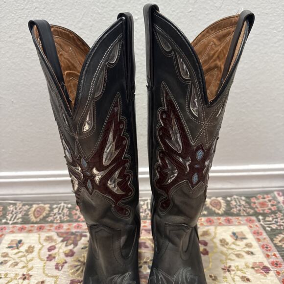 Vintage Miss Capezio 14" Tall Blue Leather Cowboy Boots Butterfly Size 8 M - Picture 3 of 12